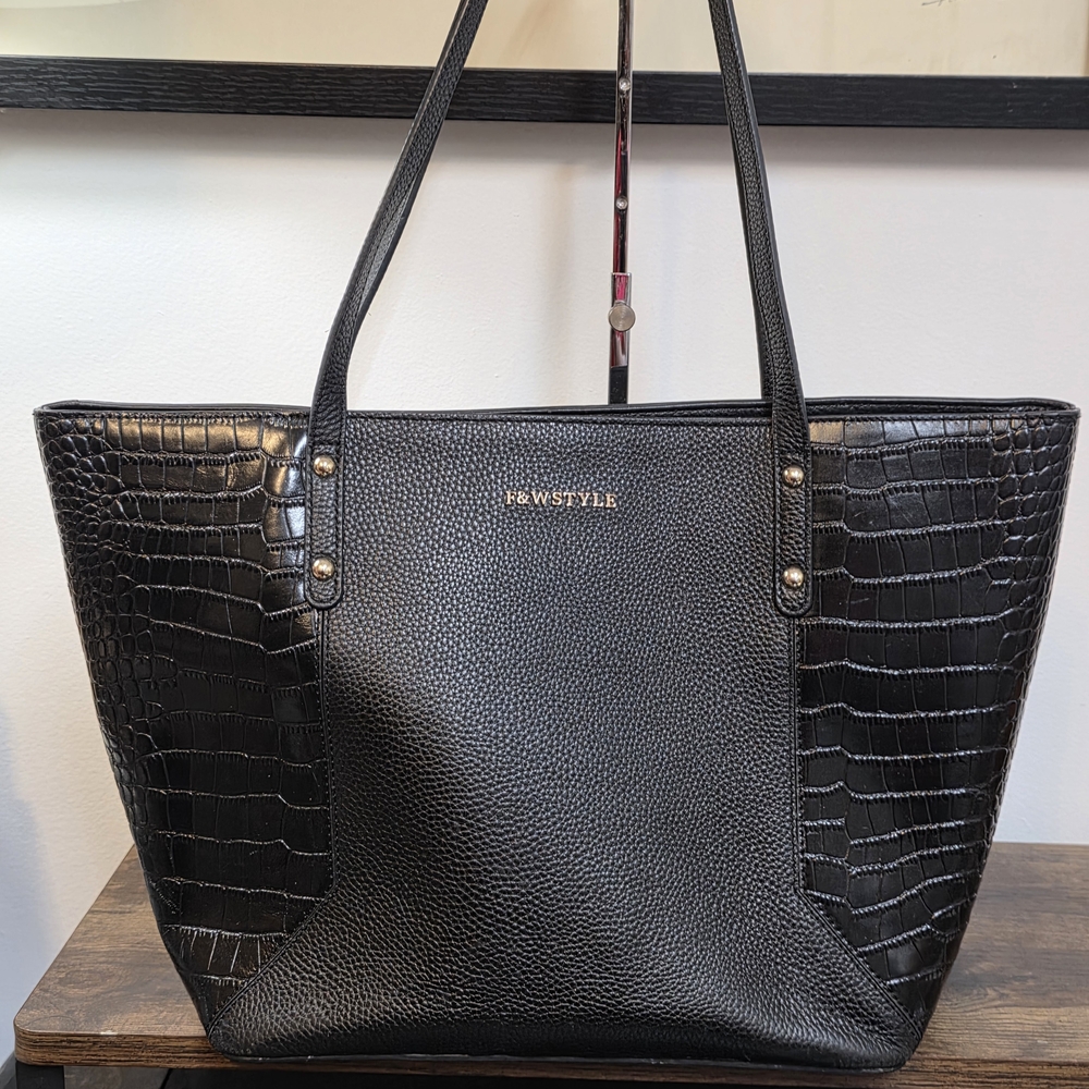 F&W Style Classic Leather Tote Bag